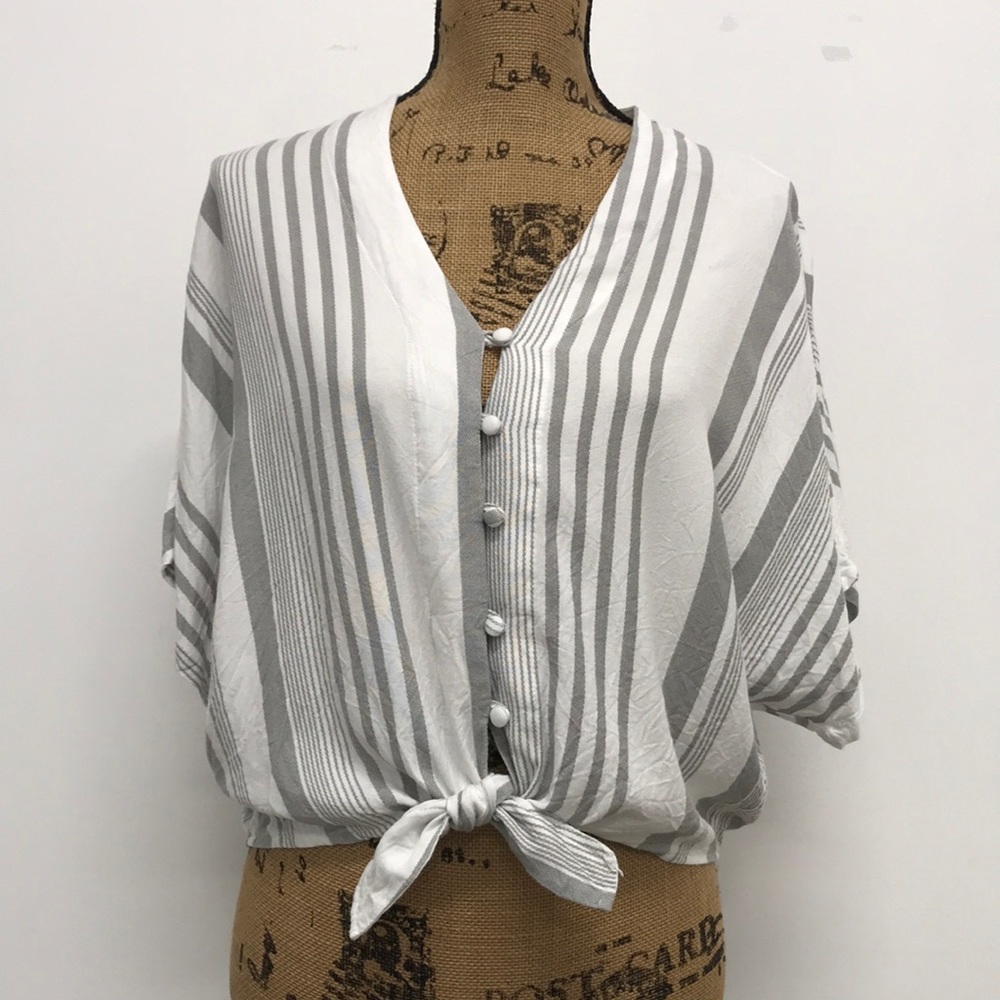 Sim & Sam boho striped tie front blouse size small